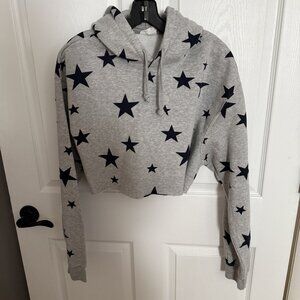 Bloom + Pop Cropped Long Sleeve Gray Hoodie With Black Stars Size Large